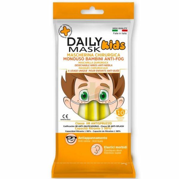 DAILY MASK KIDS MASCHERINA MONOUSO CHIRURGICA GIALLO 10 PEZZI