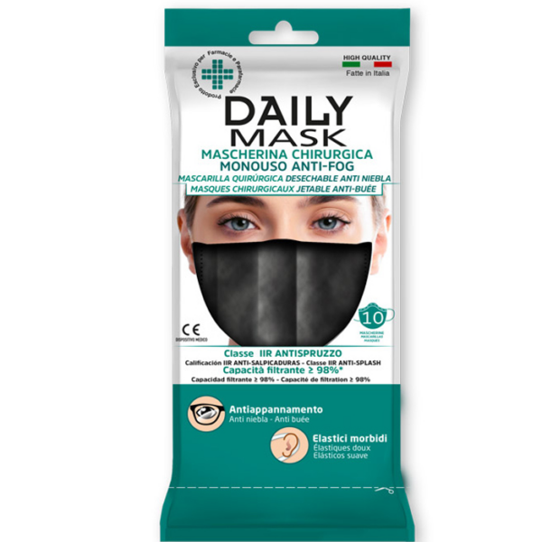 DAILY MASK MASCHERINA MONOUSO CHIRURGICA NERO 10 PEZZI