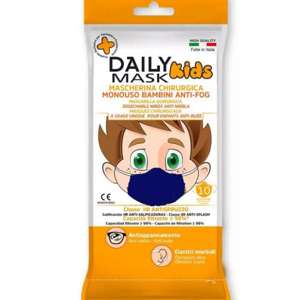 DAILY MASK KIDS MASCHERINA MONOUSO CHIRURGICA BLU 10 PEZZI